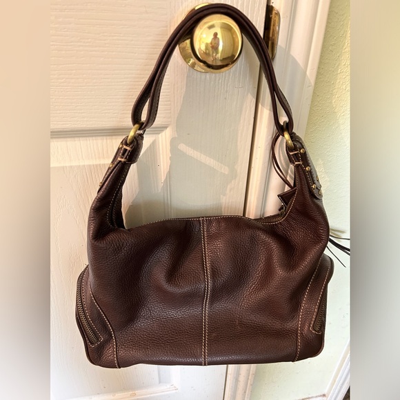 “Via Spiga” brown leather shoulder bag with fringe and pockets. - Picture 4 of 5